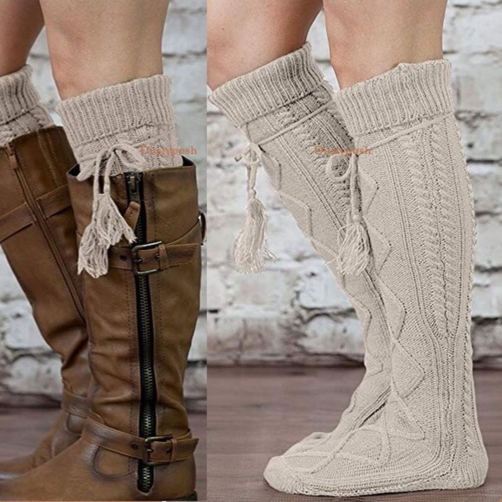 Cable Knit Over the Knee Socks Tassel Thigh High - Picture 5 of 5